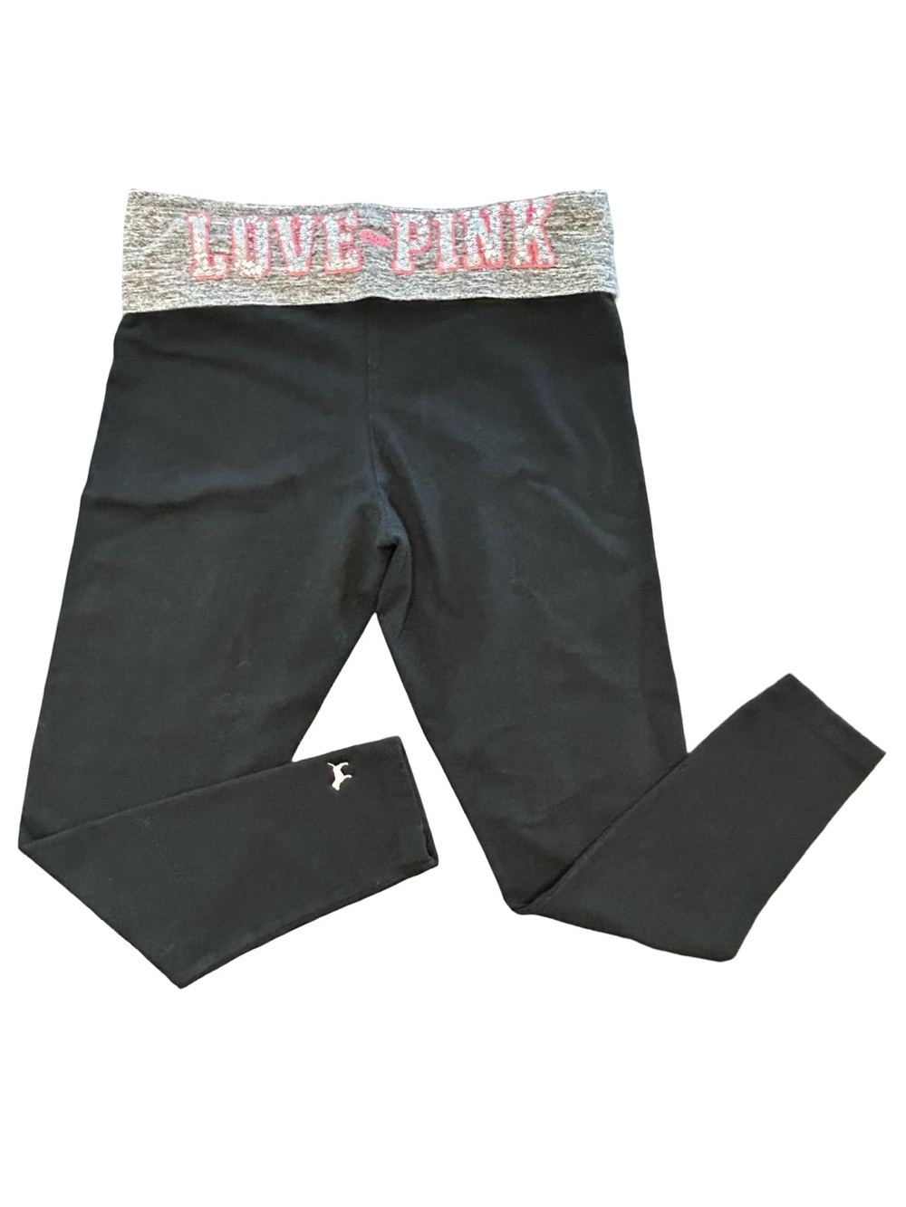 Victoria’s Secret Pink Y2K black Mcbling love pink sequin fold over leggings L